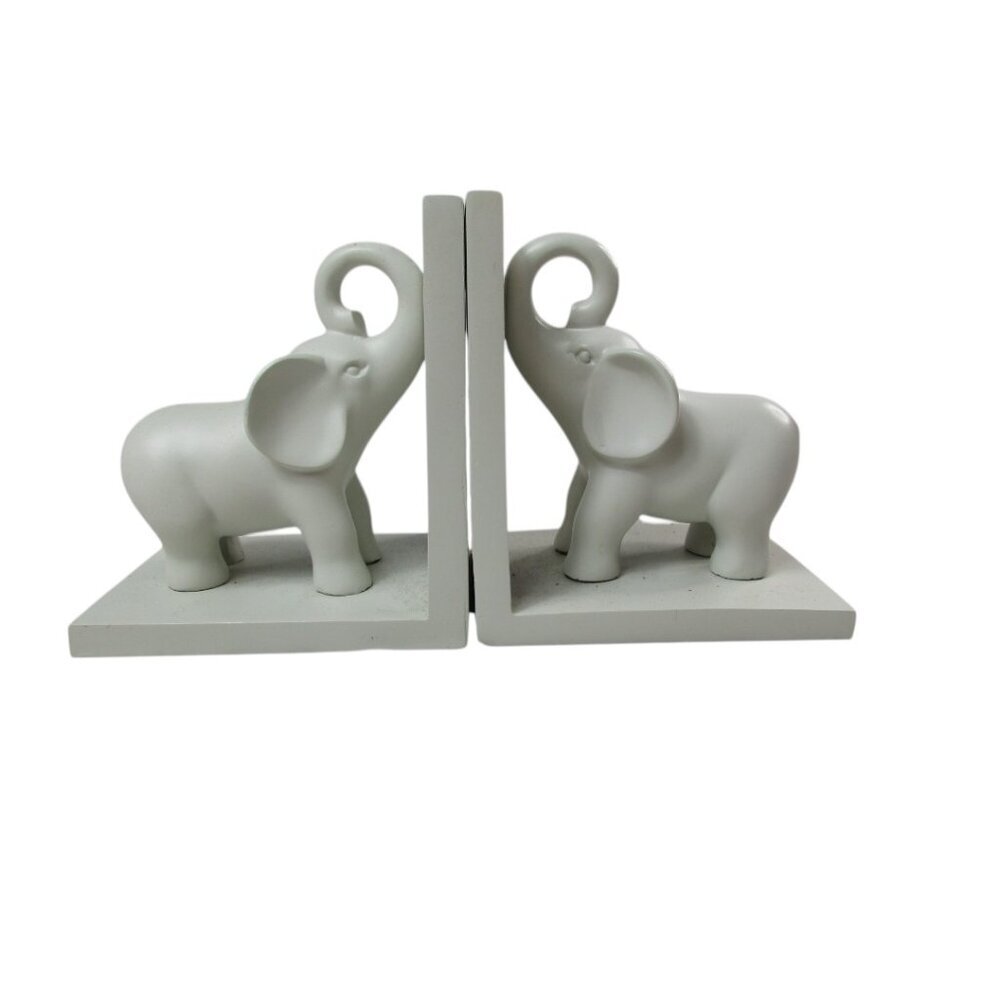 VTG White Glazed Ceramic Elephants Figurine‎ Decorative Bookend Set - Home Decor